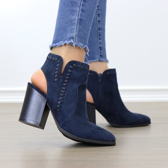 Pointy Toe Navy  Suede Ankle Boots With Sl… - Picture 2 of 7